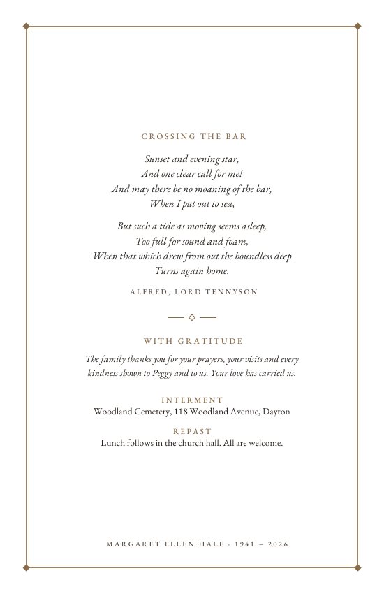 Back cover: a poem, a thank-you from the family, interment and repast details